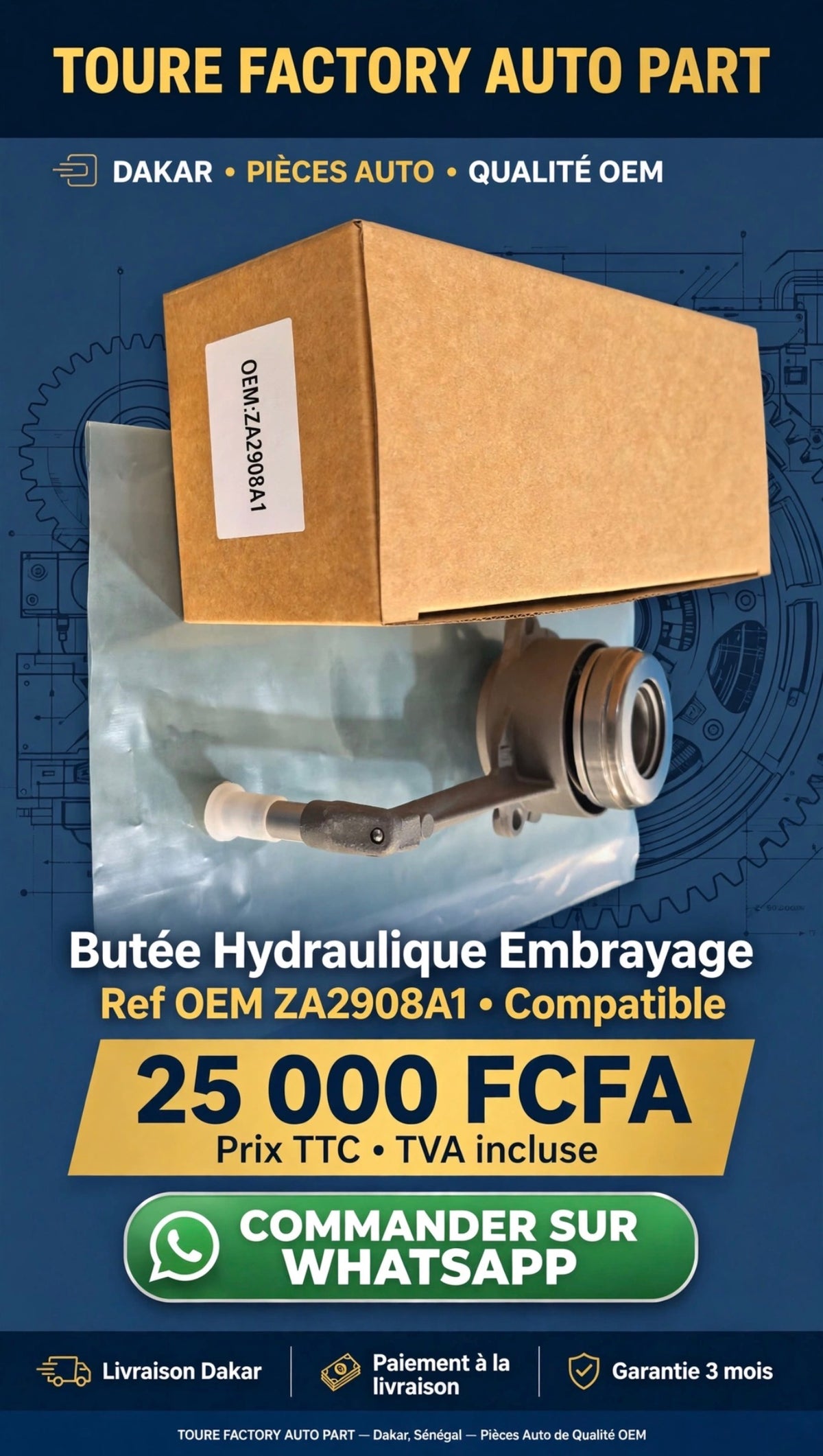 Butée Hydraulique Embrayage Golf Audi A4.                                              Ref: ZA2908A1 - Bras Coudé