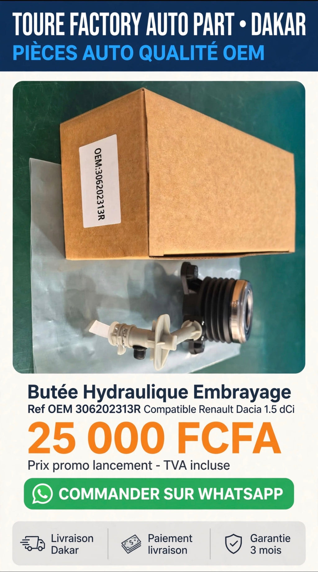 Butée Hydraulique Embrayage 306202313R Renault Dacia 1.5 dCi