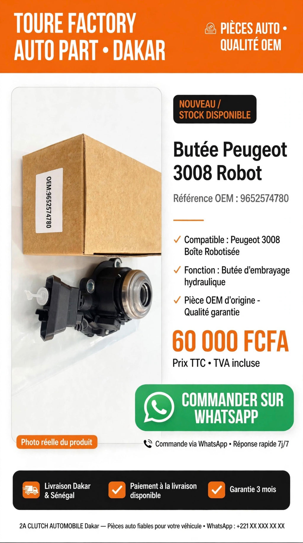 Butée Peugeot 3008 Robot - OEM 9652574780
